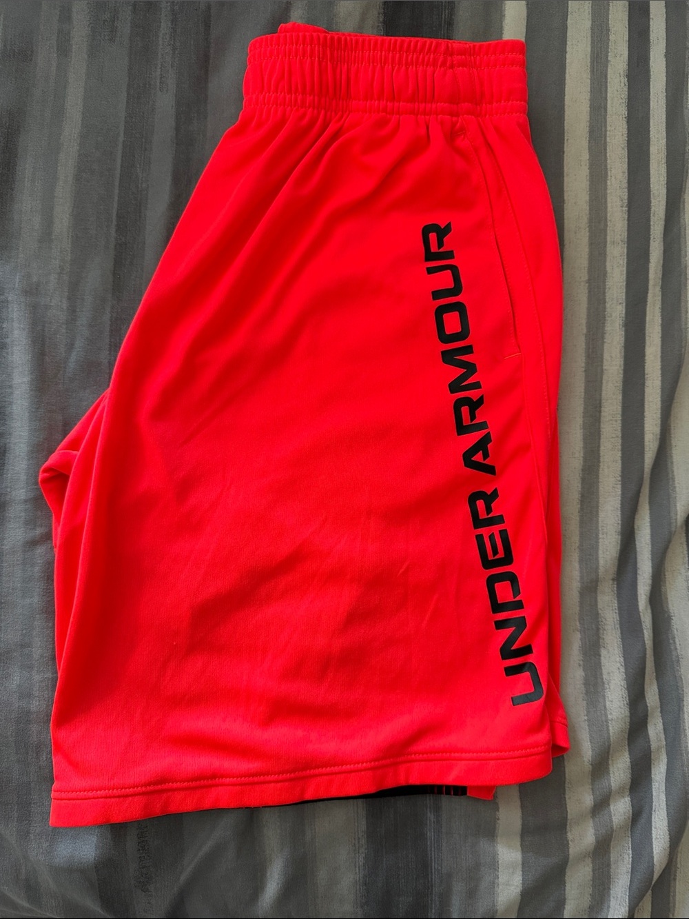 Under Armour Boys Bright Red/Orange Athletic Shorts with Side Logo